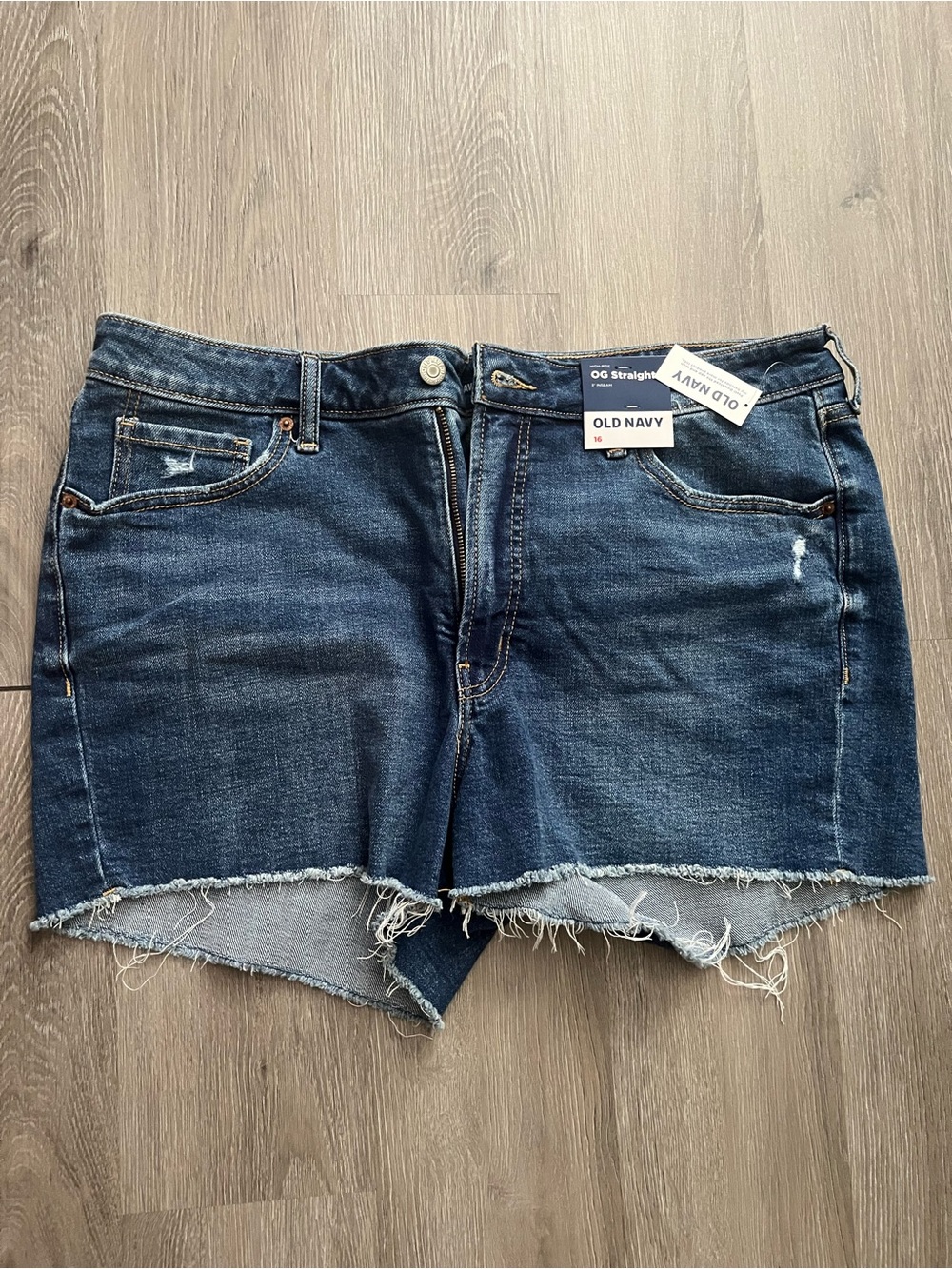 Old Navy Dark Blue Frayed Hem Denim Shorts Size 16